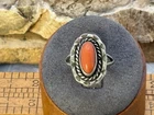 Vintage Navajo Native Sterling Silver Coral Rope Stampedl Ring sz.5.5--776.26