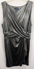 Chaps Wrap Look Charcoal Shimmer Sleevelss Dress Party Cocktail Size XL