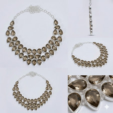 Collar de joyería de plata de ley 925 hecho a mano con piedras preciosas de cuarzo ahumado S-18"