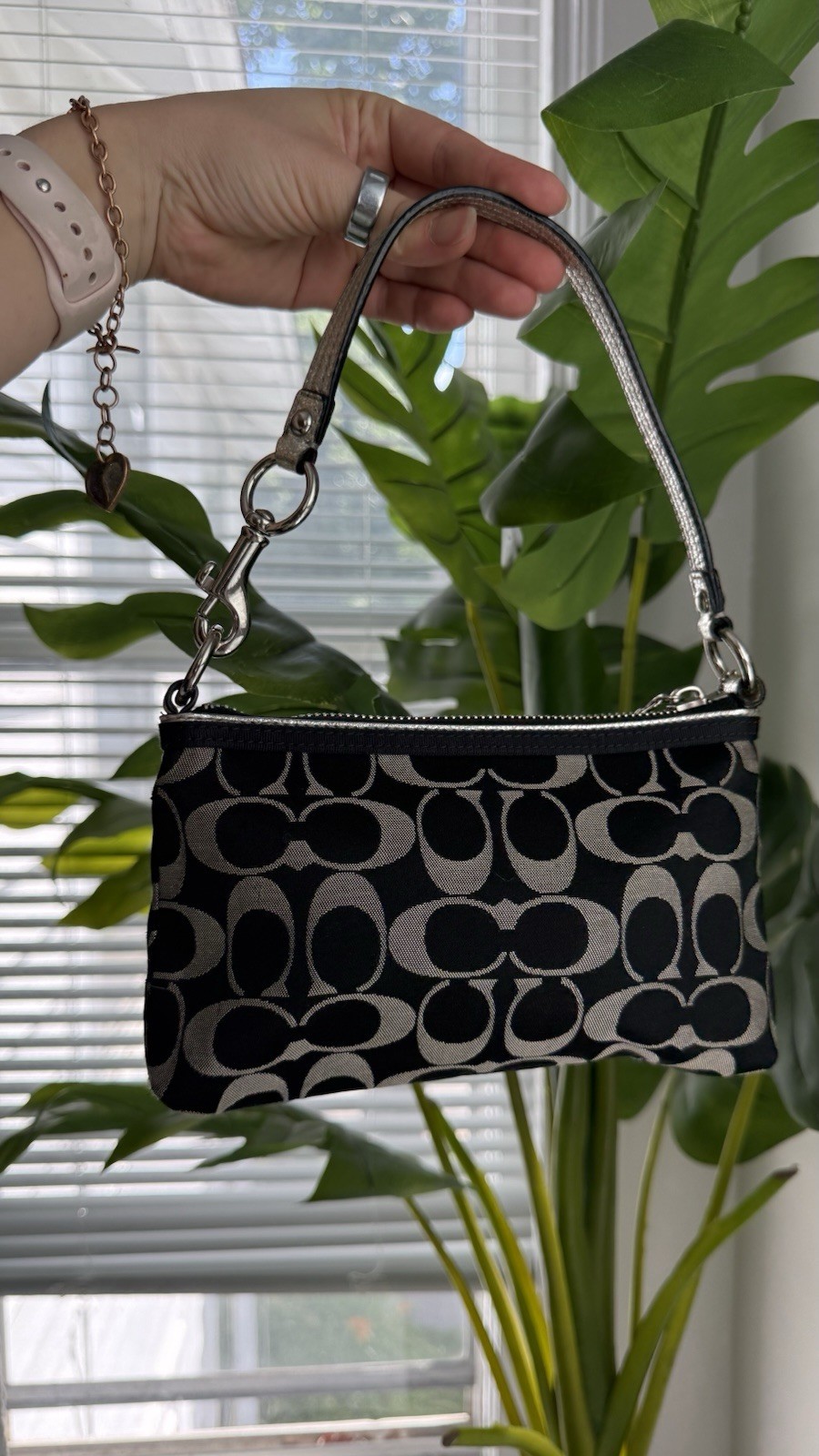 COACH Poppy Signature Shoulder Pouch Canvas Black Sil… - Gem