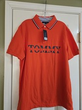 Men's NWT Tommy Hilfiger Monotype Logo Custom Fit Orange Polo Size Large