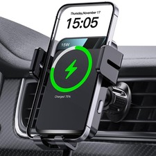 Wireless Car Charger Auto-Clamping Air Vent Mount 15W Fast Charging Black