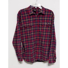 Dickies Mens Relaxed Fit sz M Plaid Flannel Button Down Shirt outdoor utility