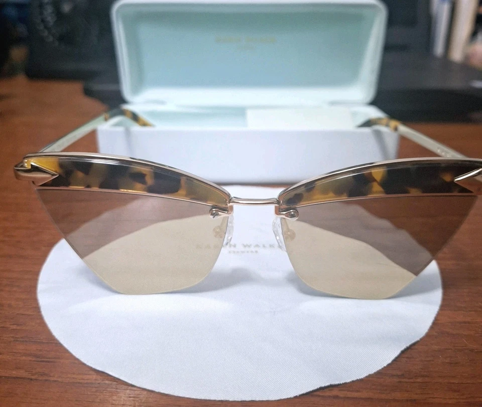 Auténticas gafas de sol Karen Walker Sadie Crazy Tortoise marco reflector con estuche  Foto 2 de 4