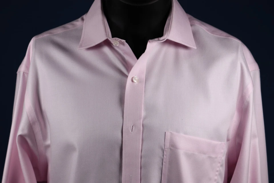 Camisa de vestir Tasso Elba para hombre rosa sin hierro 16 34/35 puño francés ajuste regular 48' Foto 3 de 4