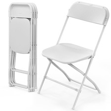 Plastic Folding Chairs 4 Pack White 350lb Capacity Steel Frame VINGLI Portable