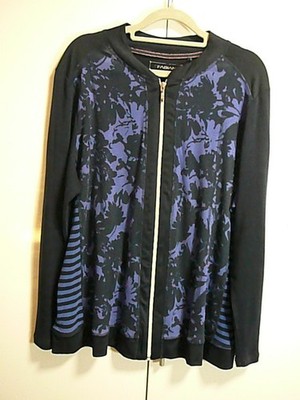 B9 Fabiani Shirt-Jacke Gr 44/46 schwarz-lila z.T. Blumen+Streifen Reißverschluss