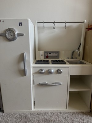 pottery barn toddler play kitchen white retro refrigerator and