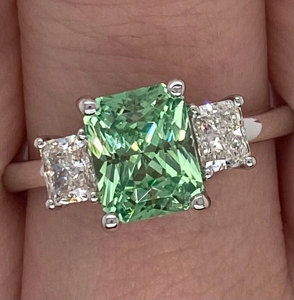 Trilogy Wedding Ring 2.98 Ct Real Lab Created Garnet Diamond Fine 18k White Gold - Image 3 of 4