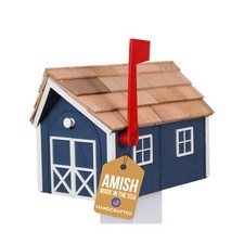 Peaceful Classics Amish Cedar Roof Wooden Mailbox with Window  Door Trim, Ha...