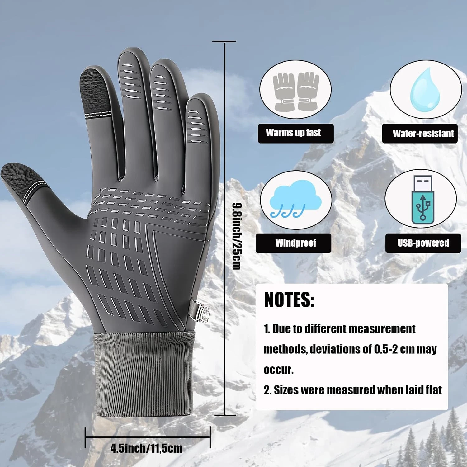 USB Heated Gloves Men Women Waterproof Touchscreen Winter Sports Skiing Cycling