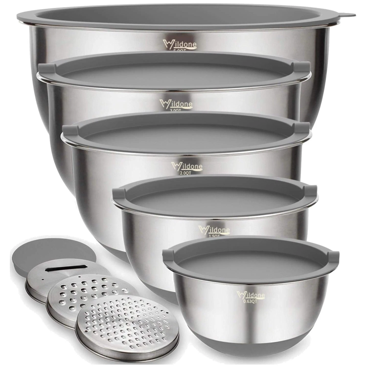 Stainless Steel Mixing Bowls Set, 5PCS with Non-Slip Bottoms