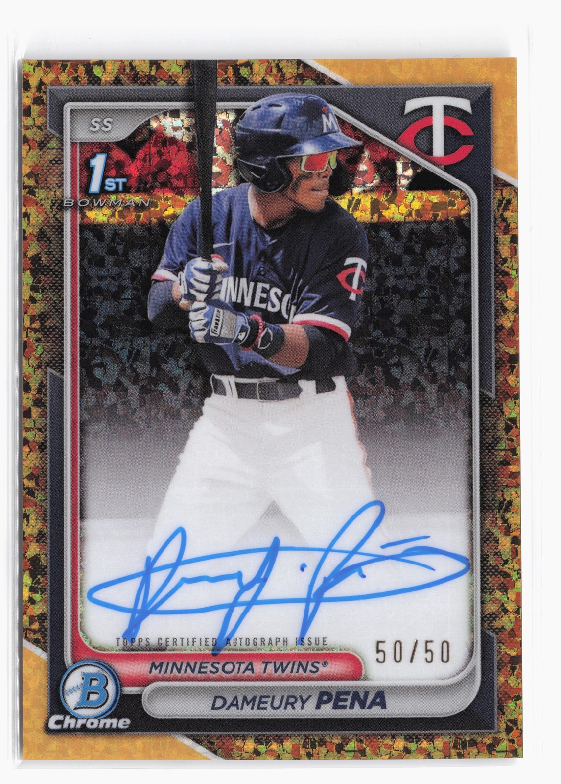 2024 Bowman Chrome Auto Gold Mini Diamond #CPA-DPE Dameury Pena #/50 Twins RC