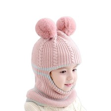 Kids Winter Plus Velvet Thickened face Protection Scarf Medium, Hat1-pink