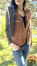Vintage 70s Bermans Suede Leather Vest Western Snap Button Sherpa Lined Sz 42
