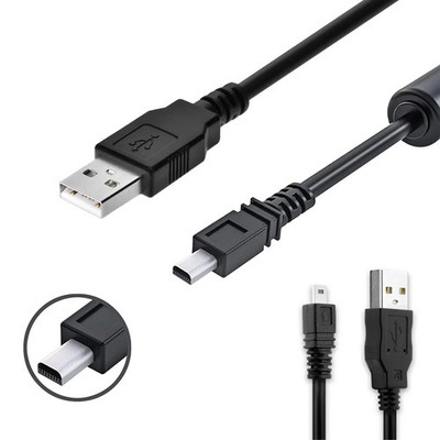 Black Durable 8 Pin Mini USB Cable 4.9Ft - USB 2.0 a to 8-Pin Mini B Cable W/Fer