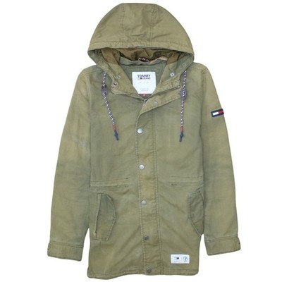 Tommy Jeans Herren Grün Parka Jacke S Kapuze Baumwollmischung Freizeit