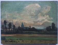 Paintings Oil Landscape Forest Trees Church Otto Hartwig Signed Circa 1900