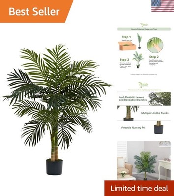 Elegant 4ft Golden Cane Palm - Double Stalk Faux Tree, Maintenance-Free Decor
