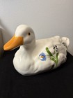 Vintage N.S. Gustin Ceramic Duck Figurine W/ Hand-painted Foral Details 14in — photo 1