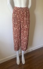 Vintage Jennifer Moore Red and Cream Silk Cropped Retro Boho Pants Side Pockets