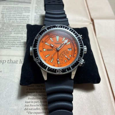 Timex Diver Intelligent Quartz Depth Orange Watch 47mm Rubber Strap Used