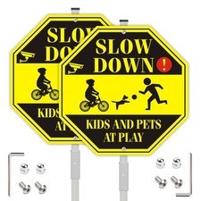 2 Pack Slow Down Kids and Pets at Play Signs, 12  x12  for Street signs with M...