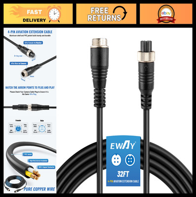 4 Pin Aviation Extension Cable 32FT Backup Camera Cord for Car RV Truck CCTV Sys