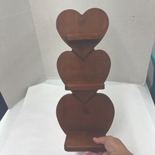 Vintage 3 Tier Wooden Heart Shaped Wall Shelf W/Peg Cottagecore Granny