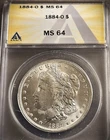 1884-O MORGAN SILVER DOLLAR ** ANACS MS-64 **  PROBLEM FREE COIN  (7844)