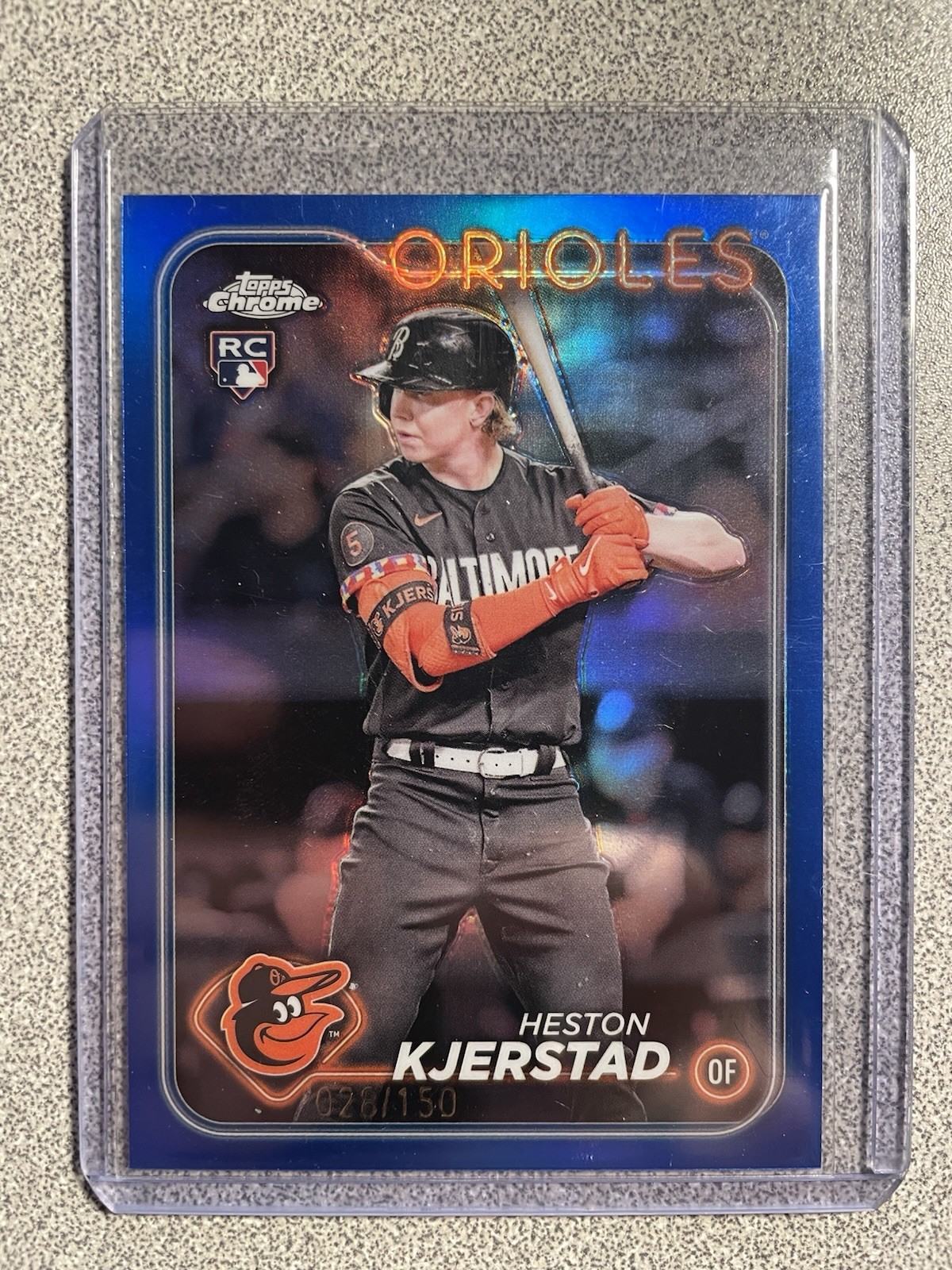 2024 Topps Chrome #142 Heston Kjerstad Blue Refractor RC 028/150 Orioles