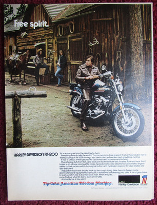 1974 HARLEY DAVIDSON FX-1200 Motorcycle Print Ad ~ Free Spirit Shovelhead Engine