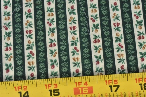 By 1/2 Yd, Vintage, Green & Cream Floral Stripe Cotton, Cranston, B1725