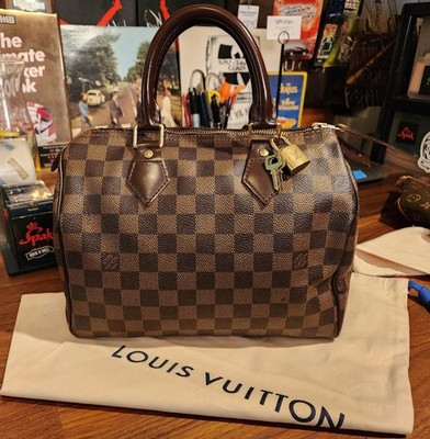 Louis Vuitton Speedy 25 Bandoulier Damier Ebene Women's Handbag 2016 + Lock Keys