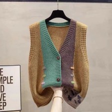 Knit Vest V-neck Tank Tops Gilet Cardigan Ethnic Sleeveless Sweater Waistcoat