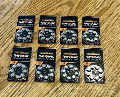 64 RAYOVAC  Loud & Clear 13LC-8A Hearing Aid Batteries Size 13 (Exp 12-2027)