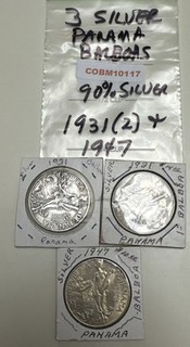 WORLD COIN Lot of 3 Silver Panama Balboas 90% Silver 1931 (x2) & 1947 COBM 10117