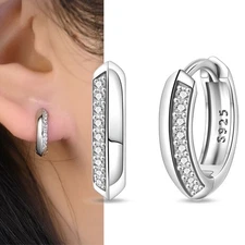 KUNSIR 925 Sterling Silver Minimalist Zirconium Hoop Earrings For Women Jewelry