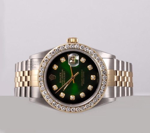 Rolex Datejust 36mm 18k Bicolor Green Vignette Diamond Dial 3CT Diamond Bezel - Bild 3 von 6