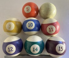 VTG POOL 5 9 10 11 12 14 15 BALL 2 1/4" BILLIARD BALLS PRE-OWND
