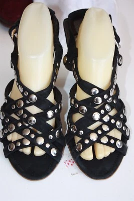 GERARD DAREL Sandales Lanières Velours Clouté Noir T 6 UK / 39.5 FR TBE - Photo 1/4