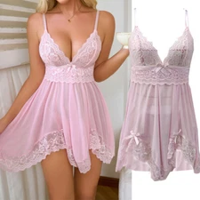 Women's Sexy Lingerie Babydoll Sleepwear Underwear Lace Nightwear Dress G-String
