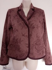 H&m Bird Floral Print Brown Ribbon Fabric Lined L/ S Jacket Blazer Size 10