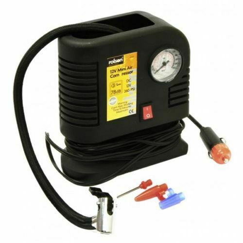 12V ROLSON 250PSI MINI AIR COMPTESSOR TYRE INFLATOR CAR, BIKE BED PUMP