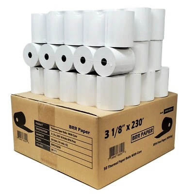 EMERCHANTSUPPLIES® 3 1 8 X 230 THERMAL PAPER 50 ROLLS BPA FREE CASH REGISTER PAPER ROLLS (55 GSM)