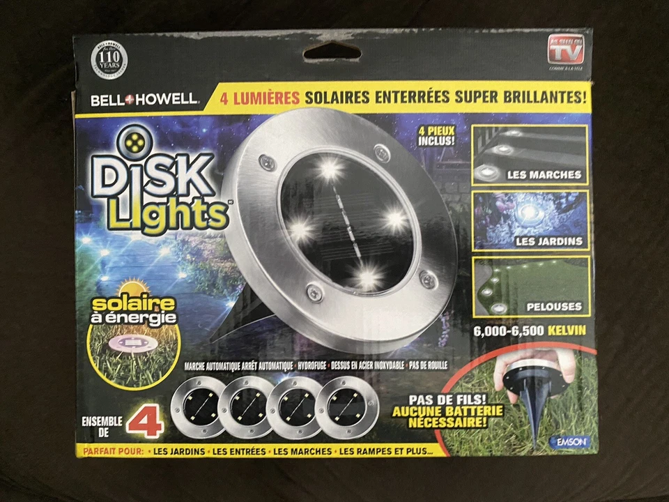 New Bell Howell Solar Disk Lights Powered 4 LED Brushed Steel As Seen on TV - Image 2 of 4