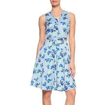 Banana Republic Womens Dress 2 Floral A-Line Satin Blue V-Neck Sleeveless Pocket