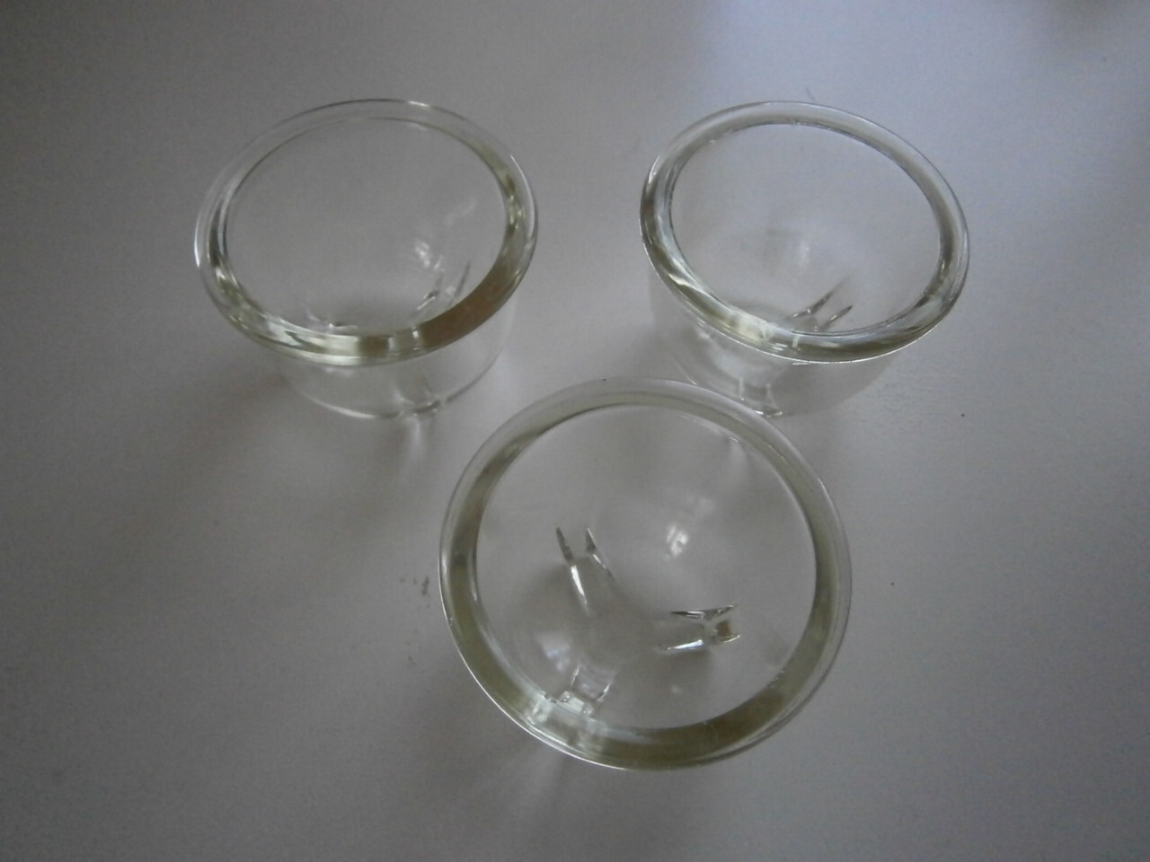 3 mittelgroße Glas - Eierkocher, Bauhaus Design Wagenfeld, Jena Glas, gemarkt