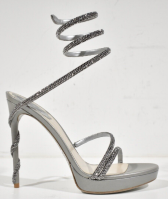 Rene Caovilla Margot Silver Crystal Platform Wrap Strap Sandal