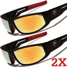 2 Pairs Red Mirrored Lens Black Golf Driving Biker Mens Stylish Sport Sunglasses
